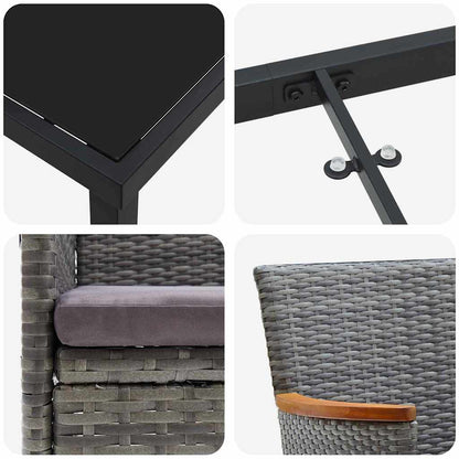 Tuin eettafelset met kussen 5 pcs Grijs poly rattan