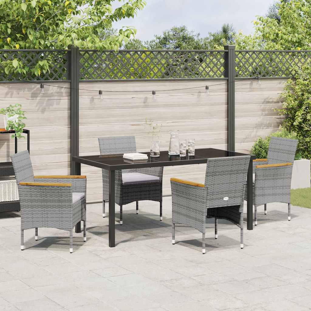 Tuin eettafelset met kussen 5 pcs Grijs poly rattan