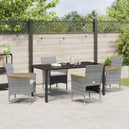 Tuin eettafelset met kussen 5 pcs Grijs poly rattan