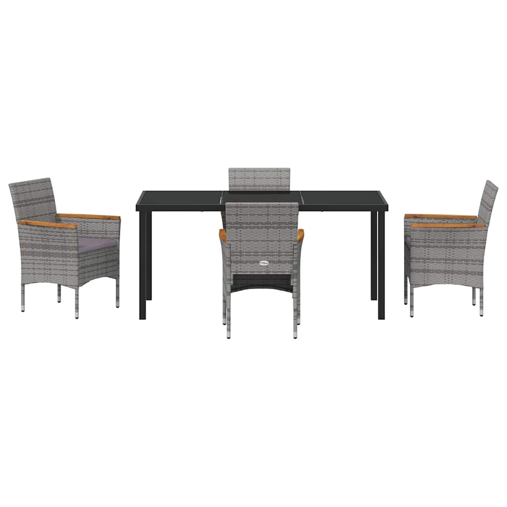 Tuin eettafelset met kussen 5 pcs Grijs poly rattan
