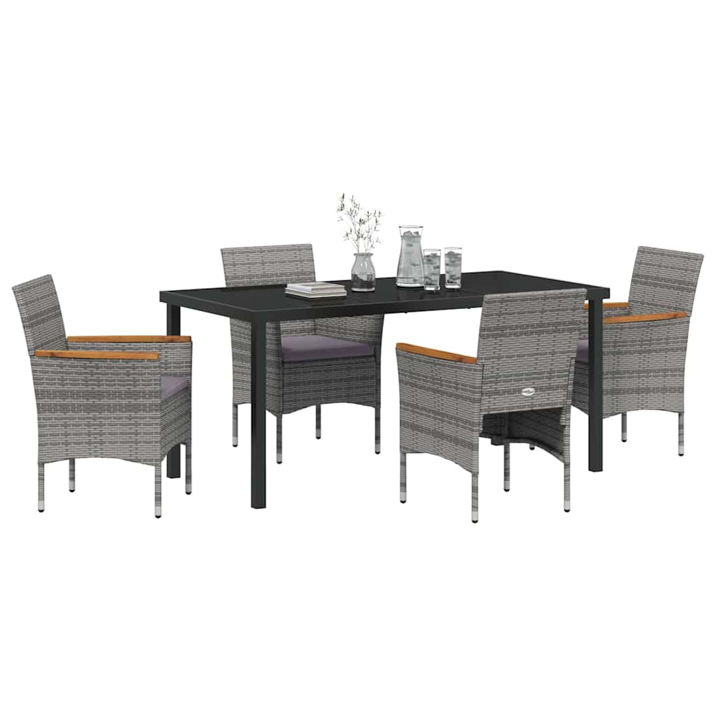 Tuin eettafelset met kussen 5 pcs Grijs poly rattan
