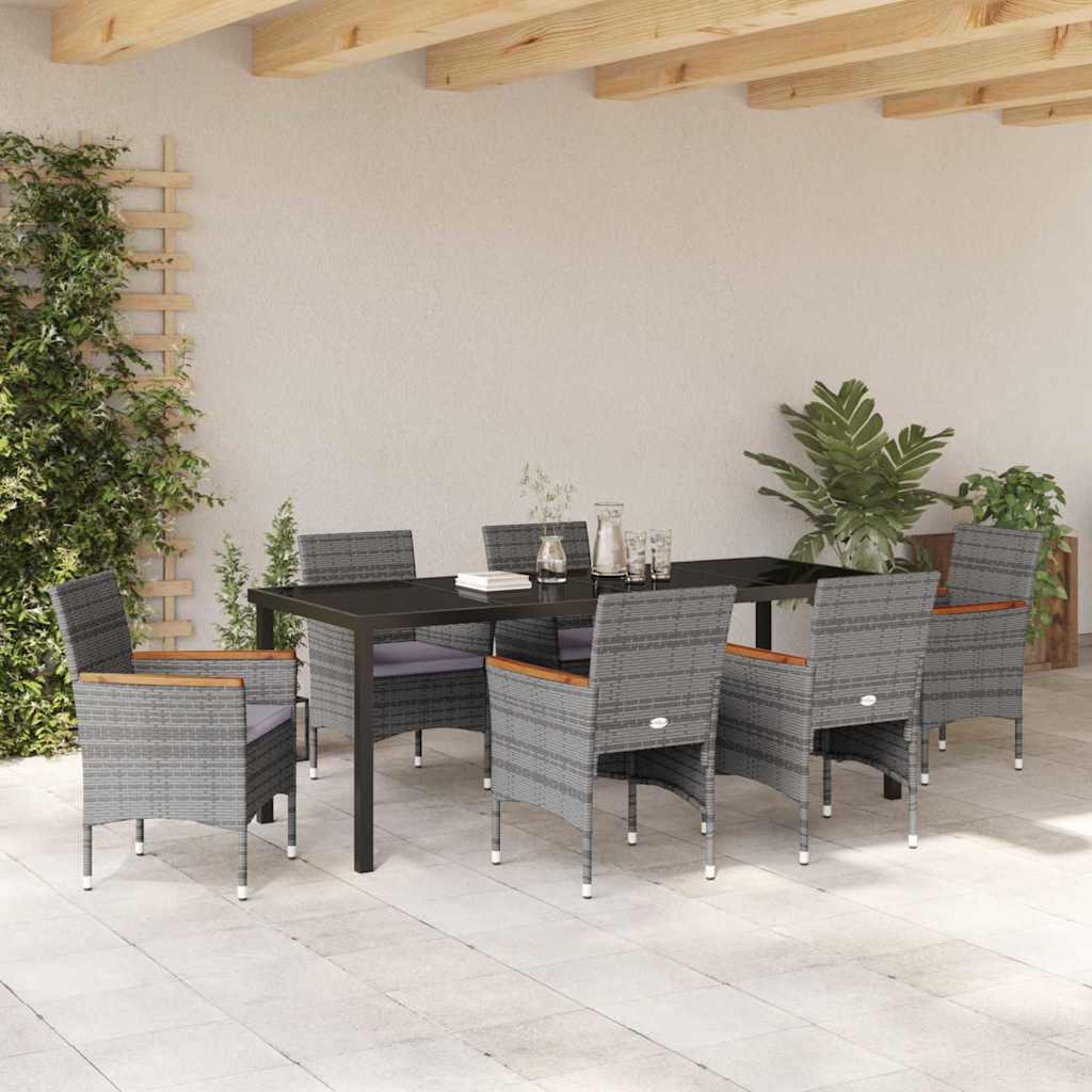 Tuin Eettafelset Met Kussen 7 Pcs Grijs Poly Rattan