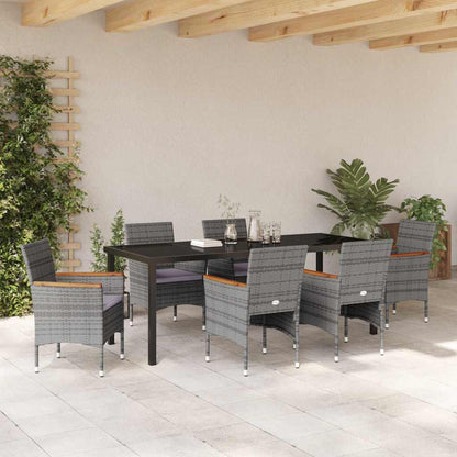 Tuin Eettafelset Met Kussen 7 Pcs Grijs Poly Rattan