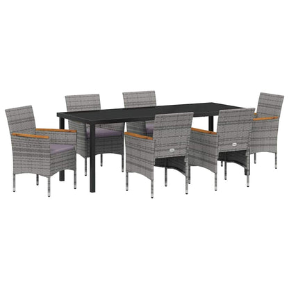 Tuin Eettafelset Met Kussen 7 Pcs Grijs Poly Rattan