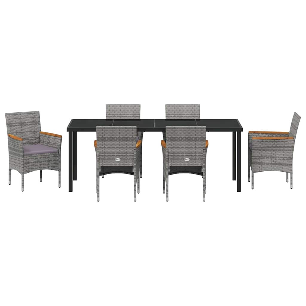 Tuin Eettafelset Met Kussen 7 Pcs Grijs Poly Rattan