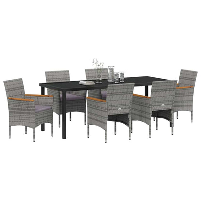 Tuin Eettafelset Met Kussen 7 Pcs Grijs Poly Rattan