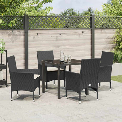 Tuin eettafelset met kussen 5 pcs Zwart poly rattan