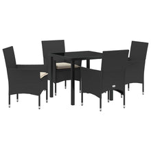 Tuin eettafelset met kussen 5 pcs Zwart poly rattan