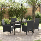 Tuin eettafelset poly rattan zwart 5-delig