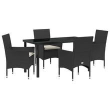 Tuin eettafelset met kussen 5 pcs Zwart poly rattan