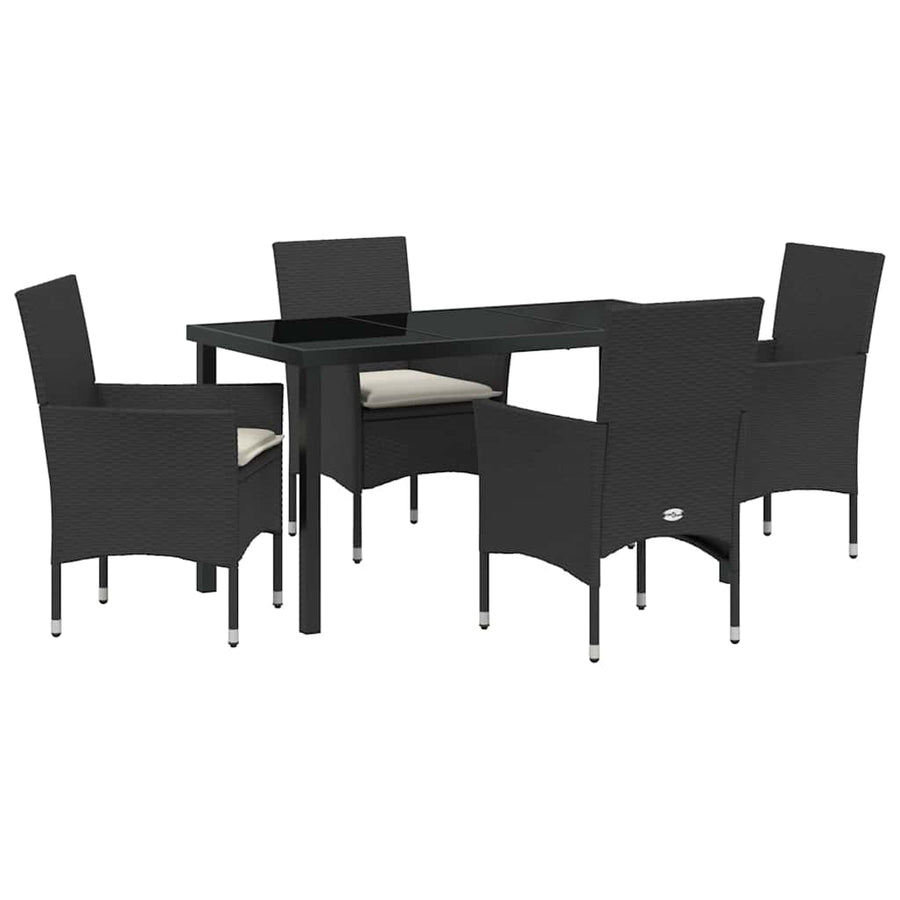 Tuin eettafelset met kussen 5 pcs Zwart poly rattan