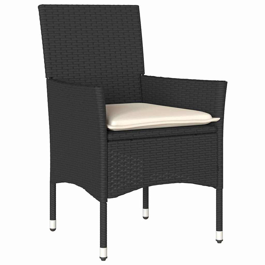 Tuin eettafelset met kussen 5 pcs Zwart poly rattan