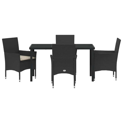 Tuin eettafelset met kussen 5 pcs Zwart poly rattan
