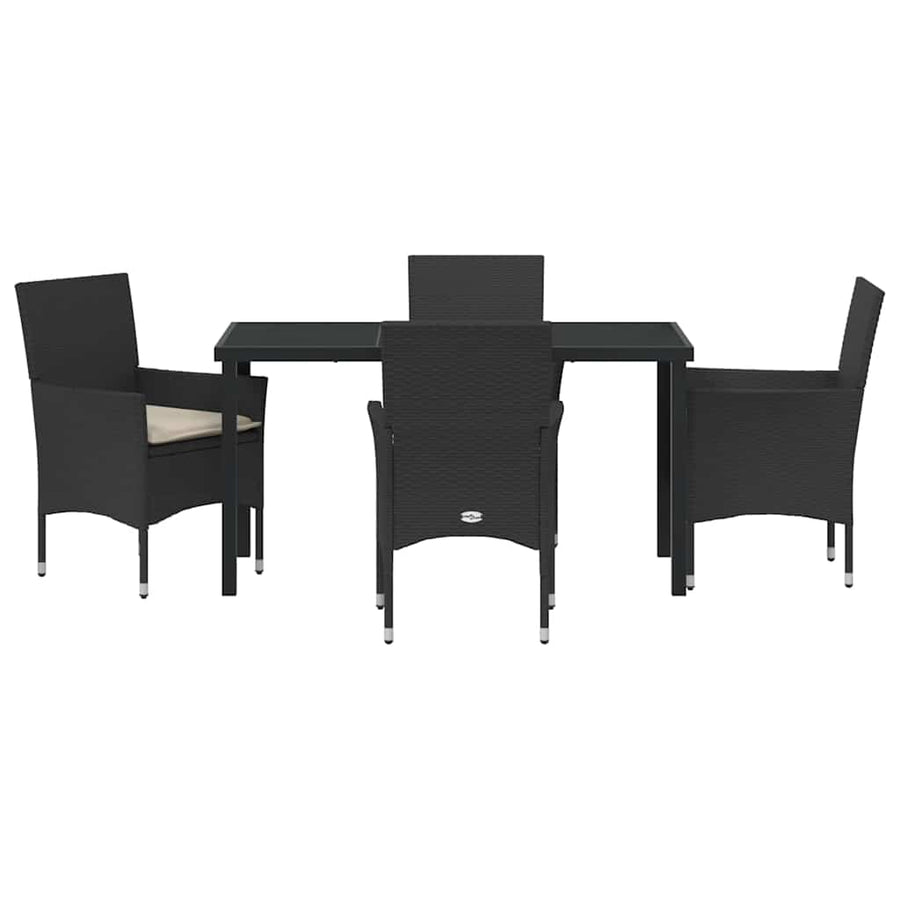 Tuin eettafelset met kussen 5 pcs Zwart poly rattan