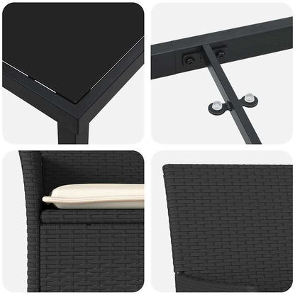 Tuin eettafelset met kussen 5 pcs Zwart poly rattan
