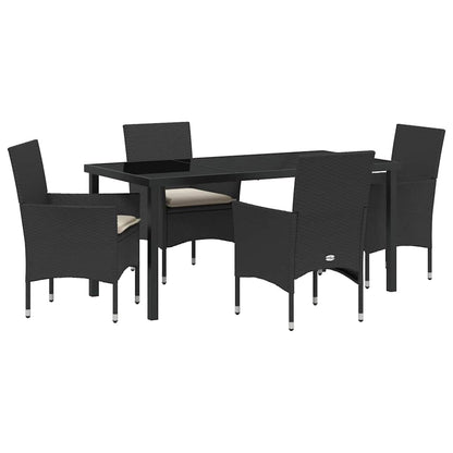 Tuin eettafelset met kussen 5 pcs Zwart poly rattan