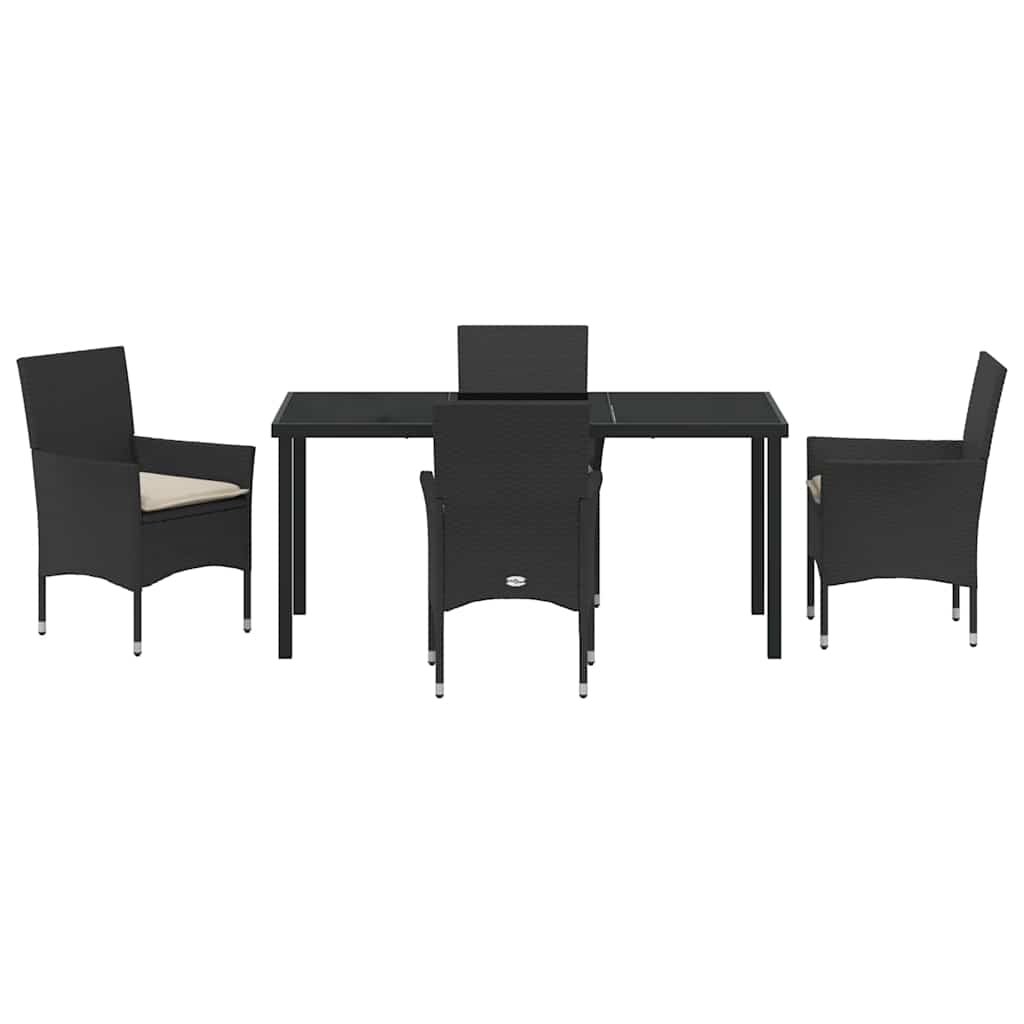 Tuin eettafelset met kussen 5 pcs Zwart poly rattan