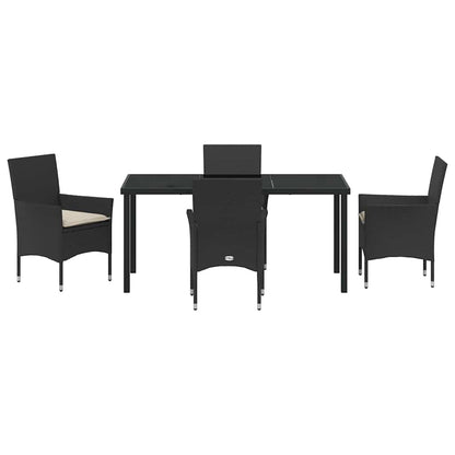 Tuin eettafelset met kussen 5 pcs Zwart poly rattan