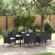 Tuin eettafelset poly rattan 7-delig zwart