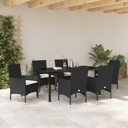 Tuin eettafelset met kussen 7 pcs Zwart poly rattan