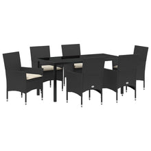 Tuin eettafelset met kussen 7 pcs Zwart poly rattan