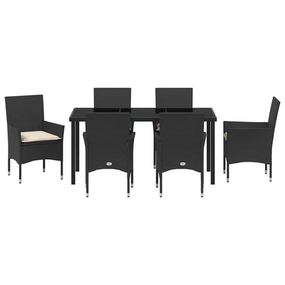 Tuin eettafelset met kussen 7 pcs Zwart poly rattan