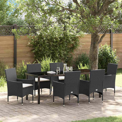 Tuin eettafelset met kussen 7 pcs Zwart poly rattan
