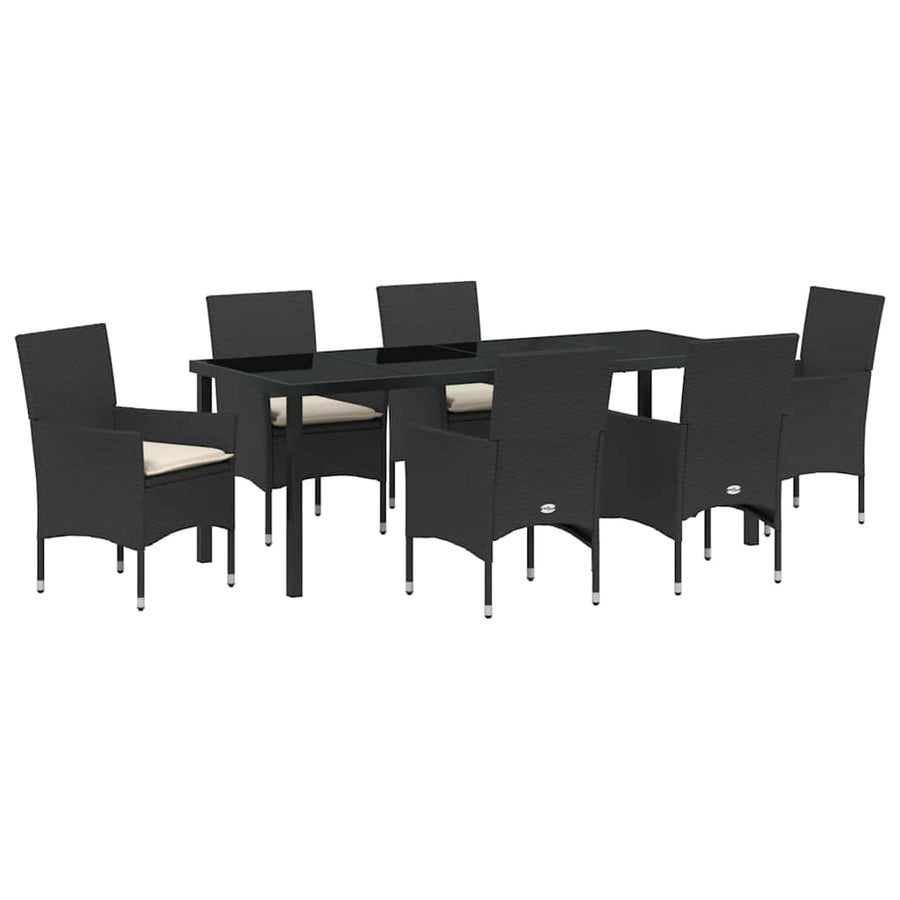 Tuin eettafelset met kussen 7 pcs Zwart poly rattan