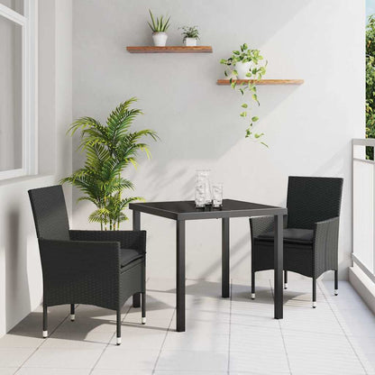 Tuin eettafelset met kussen 3 pcs Zwart poly rattan