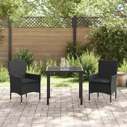 Tuin eettafelset met kussen 3 pcs Zwart poly rattan