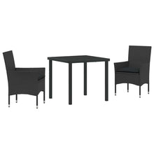 Tuin eettafelset met kussen 3 pcs Zwart poly rattan