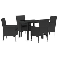 Tuin eettafelset met kussen 5 pcs Zwart poly rattan