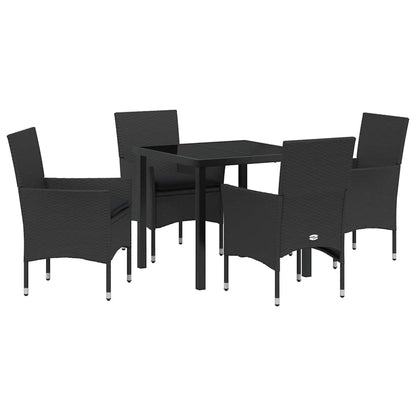 Tuin eettafelset met kussen 5 pcs Zwart poly rattan