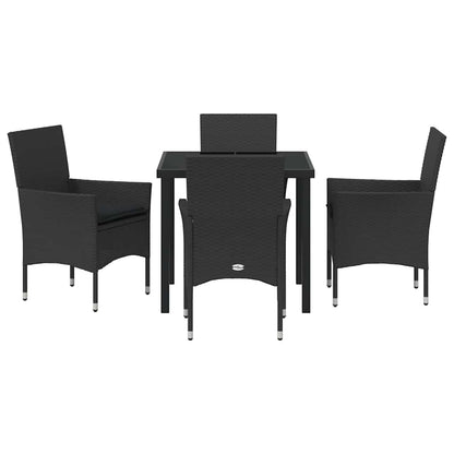 Tuin eettafelset met kussen 5 pcs Zwart poly rattan