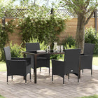 Garden dining set with cushion 5 pcs Black poly rattan
