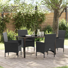 Tuin eettafelset met kussen 5 pcs Zwart poly rattan