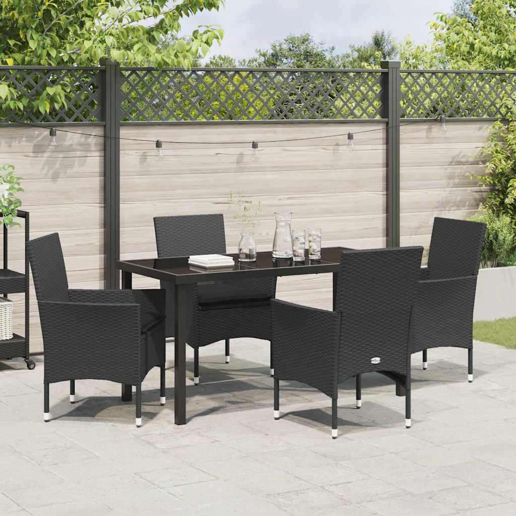 Tuin eettafelset met kussen 5 pcs Zwart poly rattan