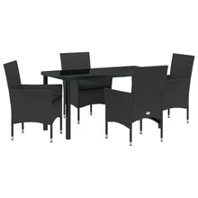 Tuin eettafelset met kussen 5 pcs Zwart poly rattan