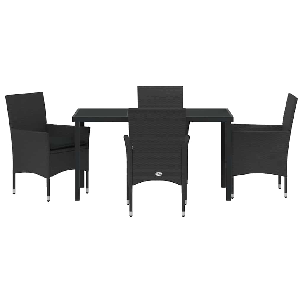 Tuin eettafelset met kussen 5 pcs Zwart poly rattan