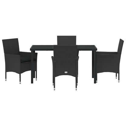 Tuin eettafelset met kussen 5 pcs Zwart poly rattan