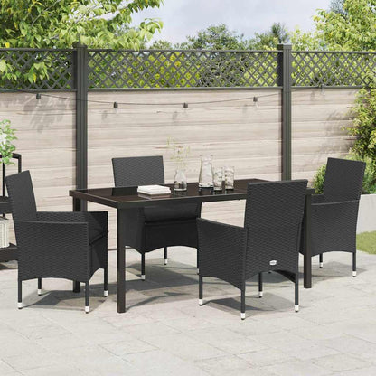 Tuin eettafelset met kussen 5 pcs Zwart poly rattan