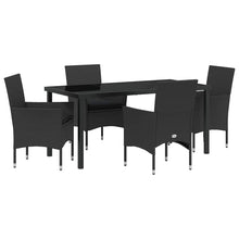 Tuin eettafelset met kussen 5 pcs Zwart poly rattan