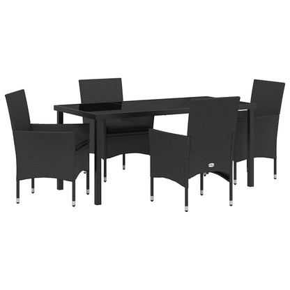Tuin eettafelset met kussen 5 pcs Zwart poly rattan