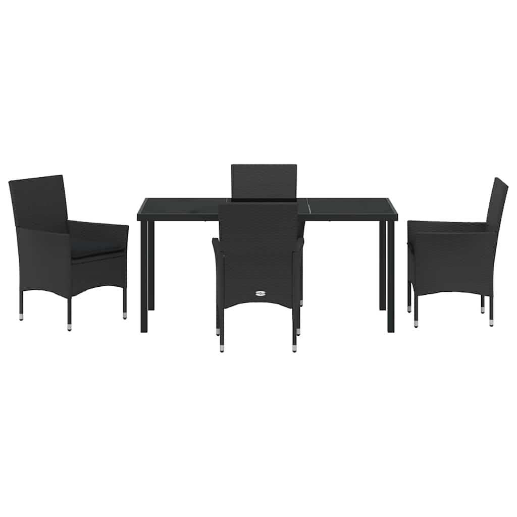 Tuin eettafelset met kussen 5 pcs Zwart poly rattan