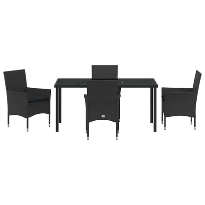 Tuin eettafelset met kussen 5 pcs Zwart poly rattan