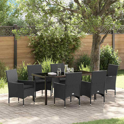 Tuin eettafelset met kussen 7 pcs Zwart poly rattan