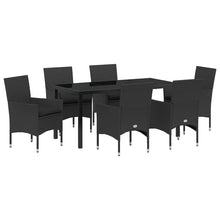 Tuin eettafelset met kussen 7 pcs Zwart poly rattan