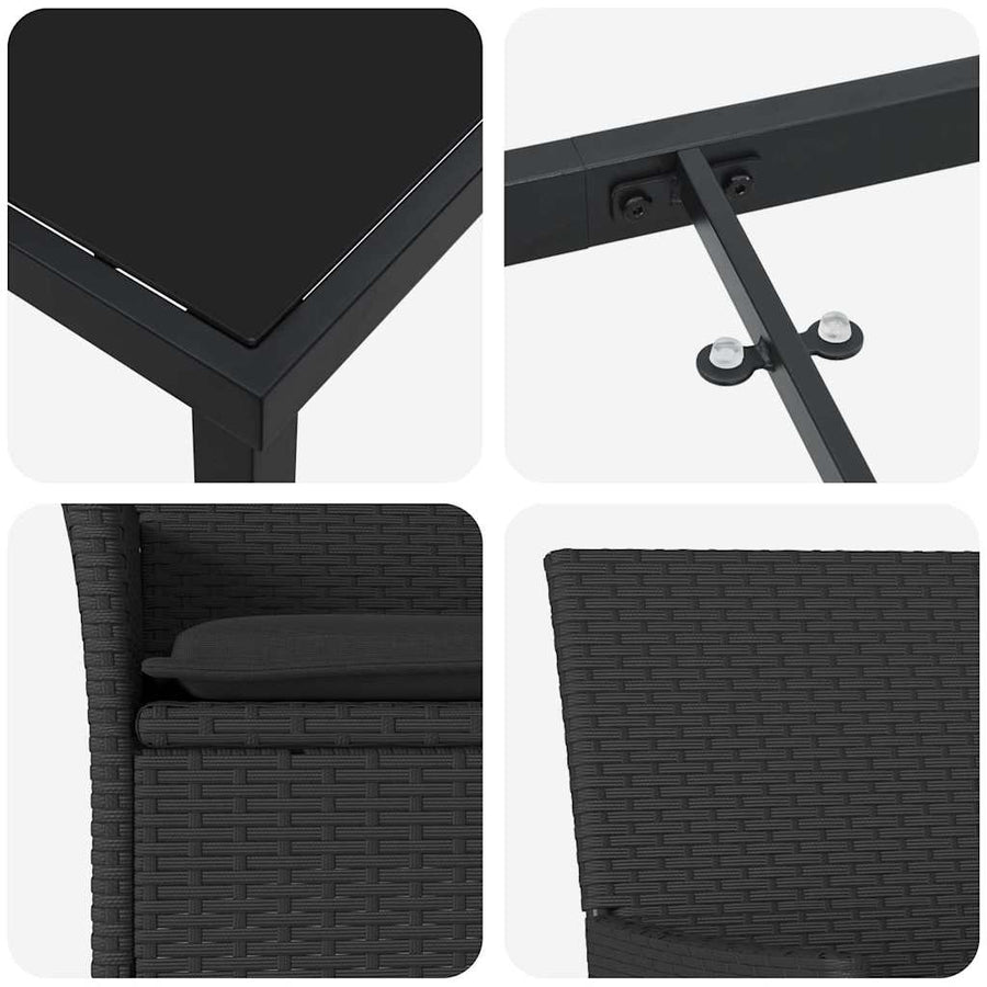 Tuin eettafelset met kussen 7 pcs Zwart poly rattan