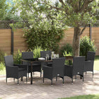 Tuin eettafelset poly rattan 7-delig zwart 200x80x73 cm