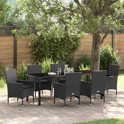 Tuin eettafelset met kussen 7 pcs Zwart poly rattan